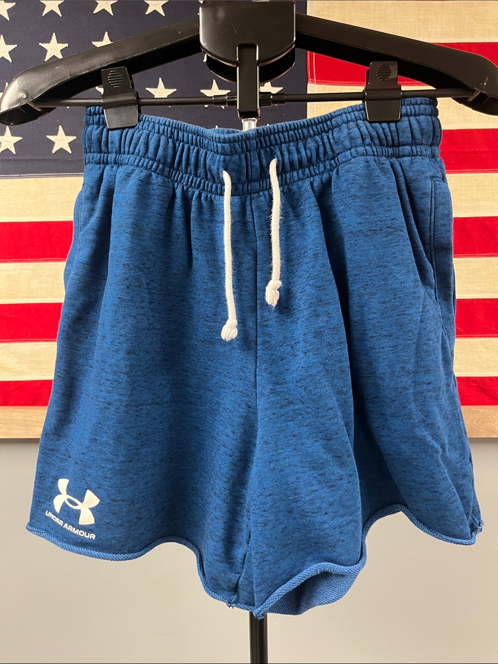 Under Armour Royal Heathered Blue Athletic Shorts with White Drawstring
